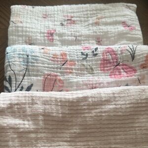 Pottery Barn Kids Pink Butterfly & Floral  Organic Muslin Swaddle Set